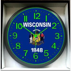 Wisconsin State Glow In The Dark Wall Clock New!